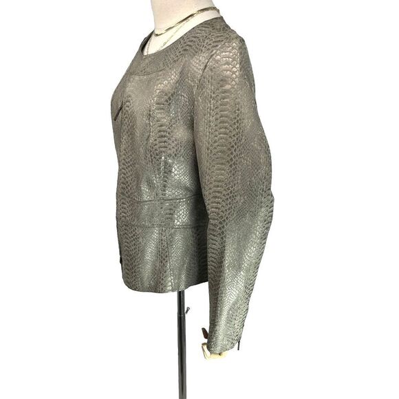 Classiques Entier Snake Print 100% Leather Blazer Jacket Taupe Gold - Picture 3 of 14